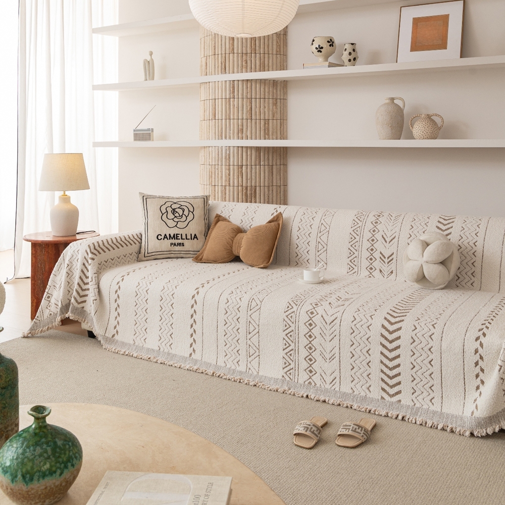 Chăn sofa chống trượt hình học hiện đại mới, Sofa trang trí phòng khách Safa có tua rua. Dành cho ghế Sofa cắt hình chữ L / u, ghế tình yêu, Futon