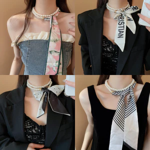 Bộ Cổ Chai Khăn Quàng Cổ Đa Mẫu Với Chuỗi Ngọc Trai, Phụ Kiện Thời Trang Hiện Đại Dành Cho Đi Chơi/Đi Làm