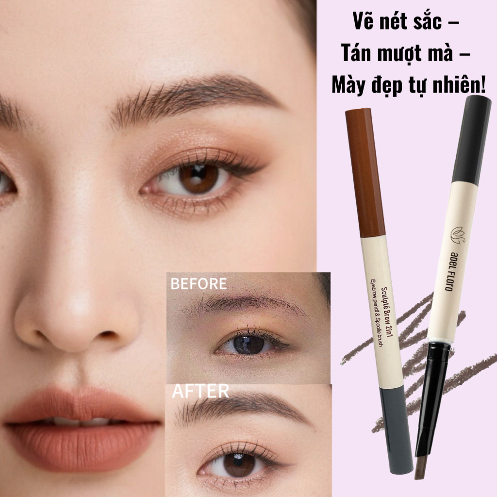 Adel Chì Kẻ & Chải 2 Đầu Chuyên Dụng💫Phối Màu Tóc Tự Nhiên,Định Hình Lông Mày Nét Đẹp Chuẩn Hàn Quốc
