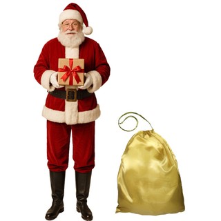 Trang phục ông già Noel nam Giáng sinh chuyên nghiệp Santa trưởng thành Suit Velvet đỏ trang phục và vàng quà tặng túi cho bữa tiệc