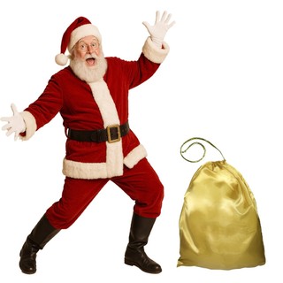 Trang phục ông già Noel nam Giáng sinh chuyên nghiệp Santa trưởng thành Suit Velvet đỏ trang phục và vàng quà tặng túi cho bữa tiệc