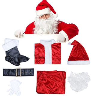 Trang phục ông già Noel nam Giáng sinh chuyên nghiệp Santa trưởng thành Suit Velvet đỏ trang phục và vàng quà tặng túi cho bữa tiệc