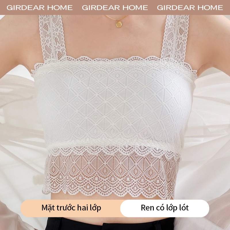 Girdear Home áo bra ren Nhà Nữ Mùa Hè Ren Viền Lưng Đệm Camisole Thoáng Khí Nâng Lên Mỏng Không Tay Gợi Cảm Ngọt Ngào Tank Top, GH25