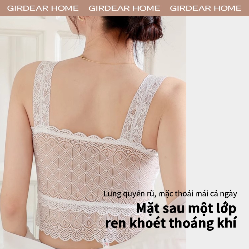 Girdear Home áo bra ren Nhà Nữ Mùa Hè Ren Viền Lưng Đệm Camisole Thoáng Khí Nâng Lên Mỏng Không Tay Gợi Cảm Ngọt Ngào Tank Top, GH25