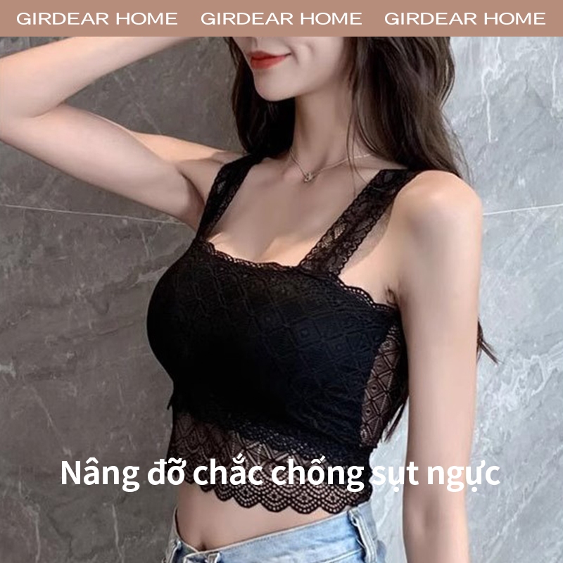 Girdear Home áo bra ren Nhà Nữ Mùa Hè Ren Viền Lưng Đệm Camisole Thoáng Khí Nâng Lên Mỏng Không Tay Gợi Cảm Ngọt Ngào Tank Top, GH25
