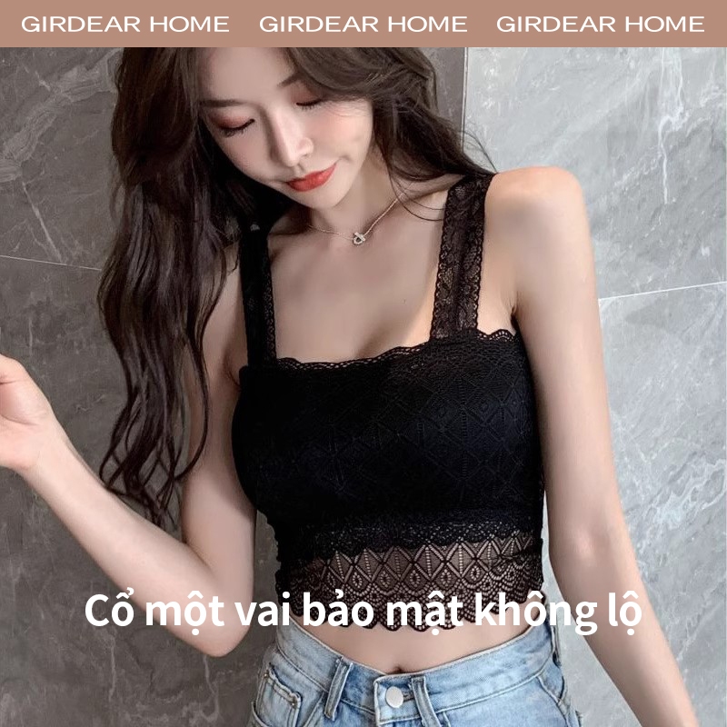Girdear Home áo bra ren Nhà Nữ Mùa Hè Ren Viền Lưng Đệm Camisole Thoáng Khí Nâng Lên Mỏng Không Tay Gợi Cảm Ngọt Ngào Tank Top, GH25