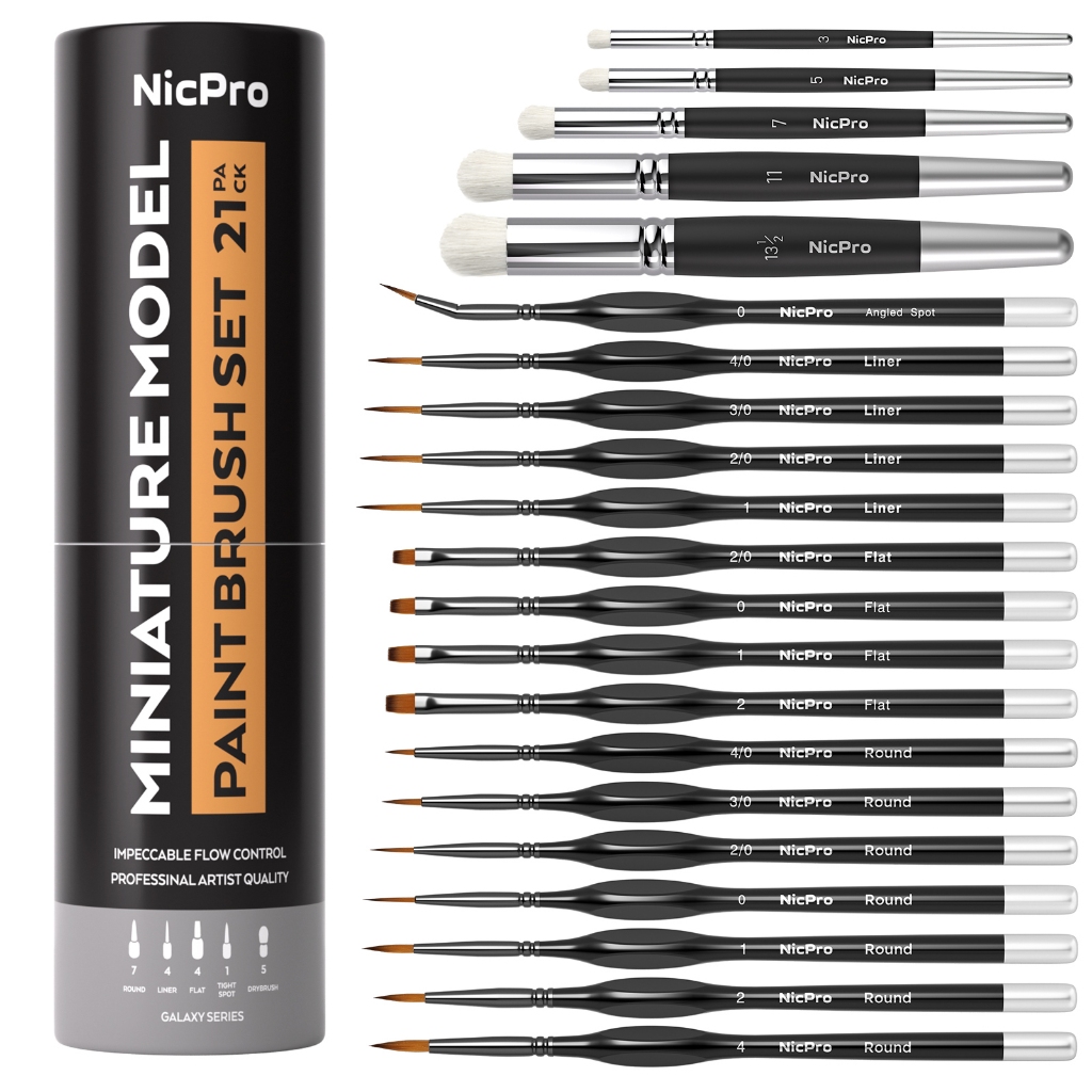 Nicpro 21 Chiếc Bàn Chải Sơn Thu Nhỏ Bàn Chải Khô - Bộ Bàn Chải Sơn Mô Hình Màu Nước Acrylic, Bàn Chải Sơn Chi Tiết Bàn Chải Khô Cho Warhammer 40k, Sơn Thành Cổ, Mẫu, Thu Nhỏ DND