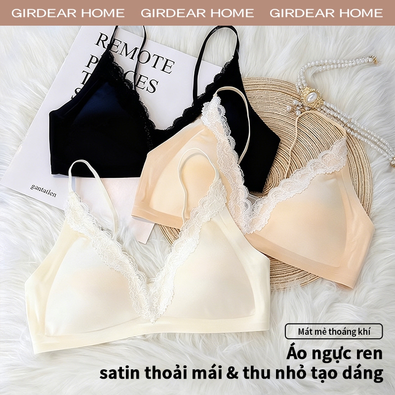 Girdear Home thoáng khí áo lót ren sexy bra Áo Ngực Nữ Không Thép Thoải Mái Pháp Style Satin Sữa - Đường V Sâu, Lace Giàu Cảm Gợi, Dây Chéo Mảnh Dệt, Không May Silk Băng, Push Up,GH26