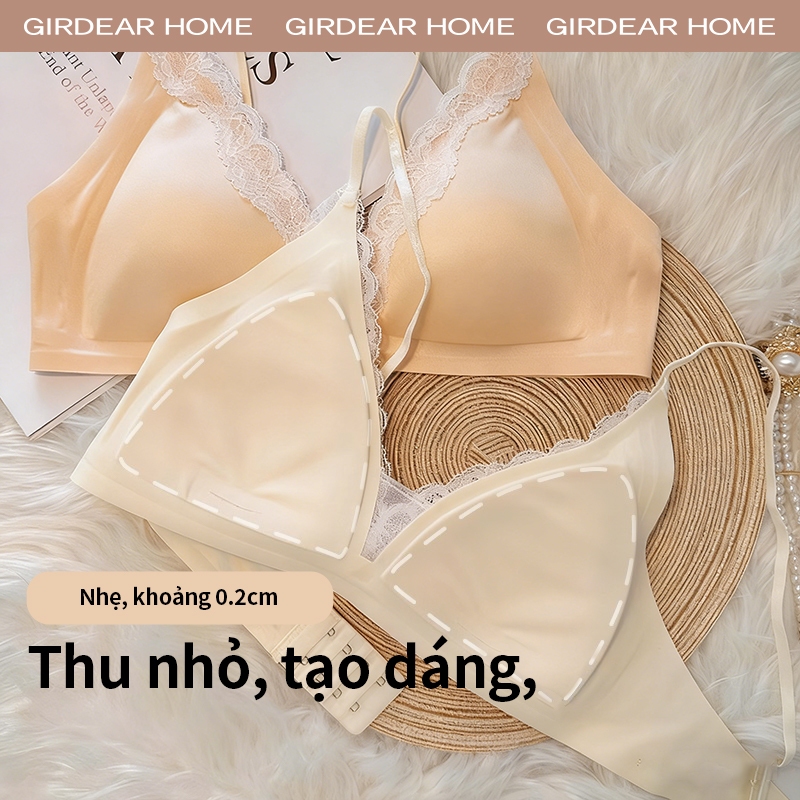 Girdear Home thoáng khí áo lót ren sexy bra Áo Ngực Nữ Không Thép Thoải Mái Pháp Style Satin Sữa - Đường V Sâu, Lace Giàu Cảm Gợi, Dây Chéo Mảnh Dệt, Không May Silk Băng, Push Up,GH26