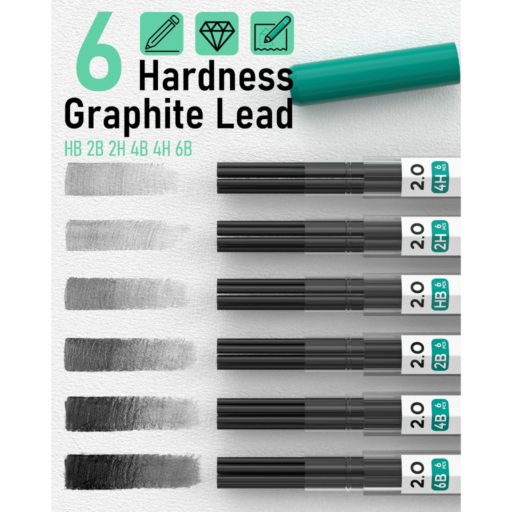 Bộ bút chì cơ khí kim loại Nicpro 3 gói Blocky Gear 2.0 mm có hộp đựng, bút chì soạn thảo với 13 ống nạp chì 2 mm (HB 2B 2H 4B 4H 6B & Màu sắc), Tẩy để viết thợ mộc