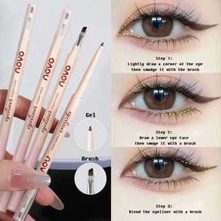 Bút kẻ mắt Gel 2 đầu chống nước NOVO - Đầu siêu mịn tự nhiên mịn sắc tố cao lâu trôi Bút kẻ mắt nâu hồng chống nhòe 9056
