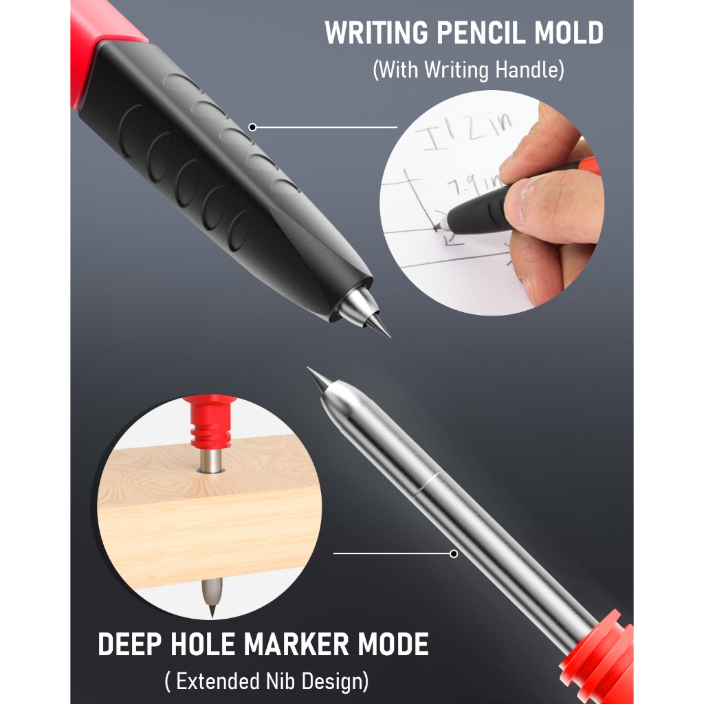 Bộ bút chì thợ mộc 3 chiếc Nicpro, Bút chì thợ mộc cơ khí 2,8mm với 36 lần nạp lại, Bút đánh dấu lỗ sâu Bút chì mộc xây dựng, Bút chì kiến trúc sư để chế biến gỗ