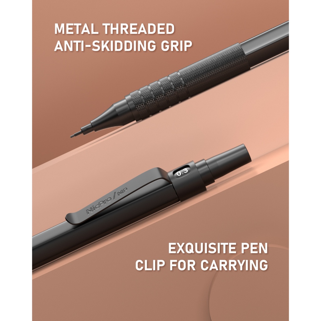 Nicpro 20 CÁI Bộ bút chì cơ khí kim loại màu đen trong hộp da, bút chì soạn thảo 0,3, 0,5, 0,7, 0,9 mm & 2 mm Giá đỡ chì, 9 ống (4B 2B HB 2H Màu) Nạp chì, Tẩy cho nghệ thuật