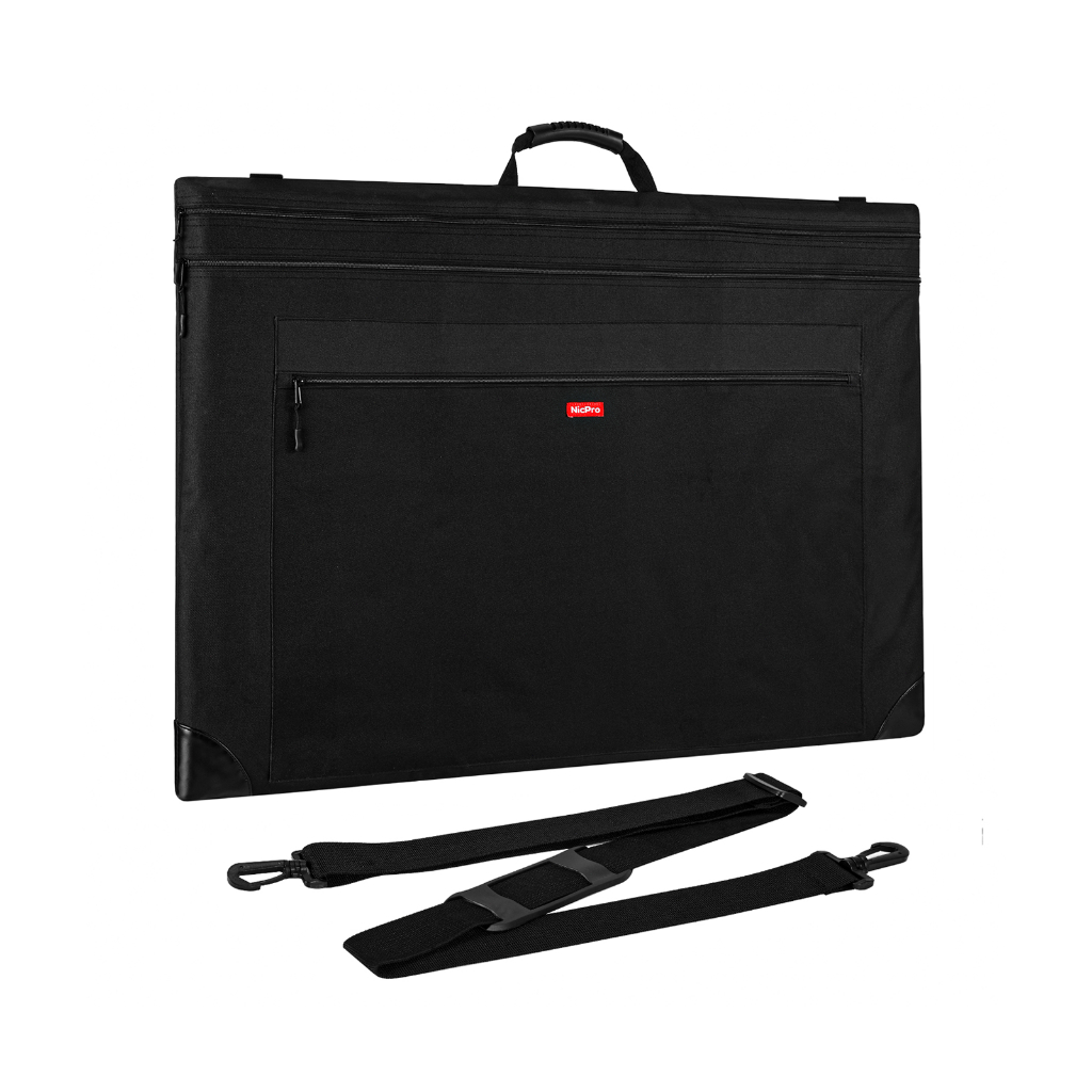 Túi danh mục đầu tư nghệ thuật trọng lượng nhẹ Nicpro, Hộp đựng danh mục đầu tư bằng vải Canvas nghệ thuật màu đen 20x26 có dây đeo vai có thể tháo rời, góc da, Hộp đựng đồ tác phẩm nghệ thuật, Poster, Phác thảo