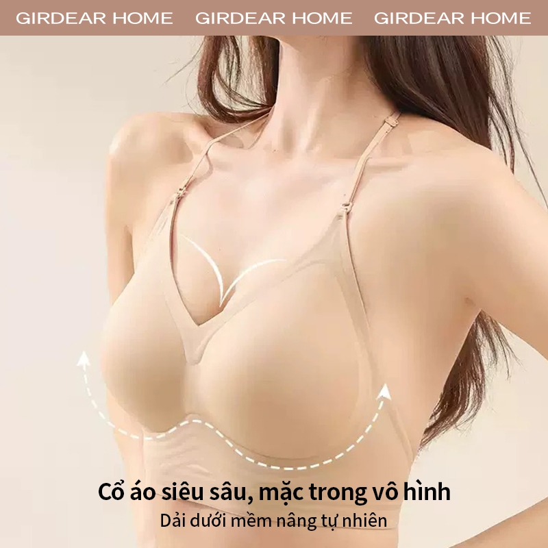 Girdear Home Nhà Nữ Dây Cổ Hình Chữ U Áo Ngực Không Lưng Nhỏ Dây Đeo Đẩy Lên Mềm Hỗ Trợ Mỏng Spaghetti Vô Hình Áo Ngực Liền Mạch,GH29
