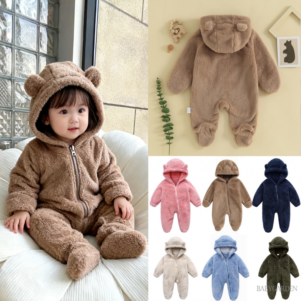 Sơ Sinh Bé Trai / Bé Gái Ấm Áp Áo liền quần Tay Dài Có Mũ Trùm Đầu Dây Kéo Đóng Cửa Quần Áo Mùa Đông