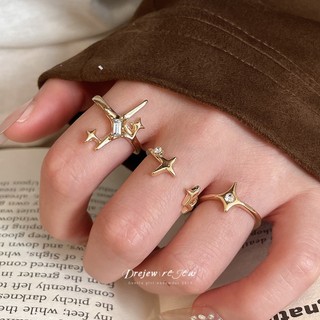 DREJEW - Bộ 3 Nhẫn Ngôi Sao Vàng Pha Lê Thời Trang Cho Nữ, Trang Sức Hàng Ngày