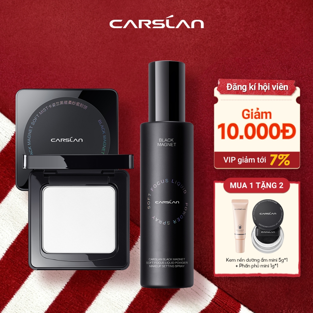 【Combo】Carslan Phấn nén Black magnetic 8g + Xịt khoá nền Black magnetic trang điểm 100ML