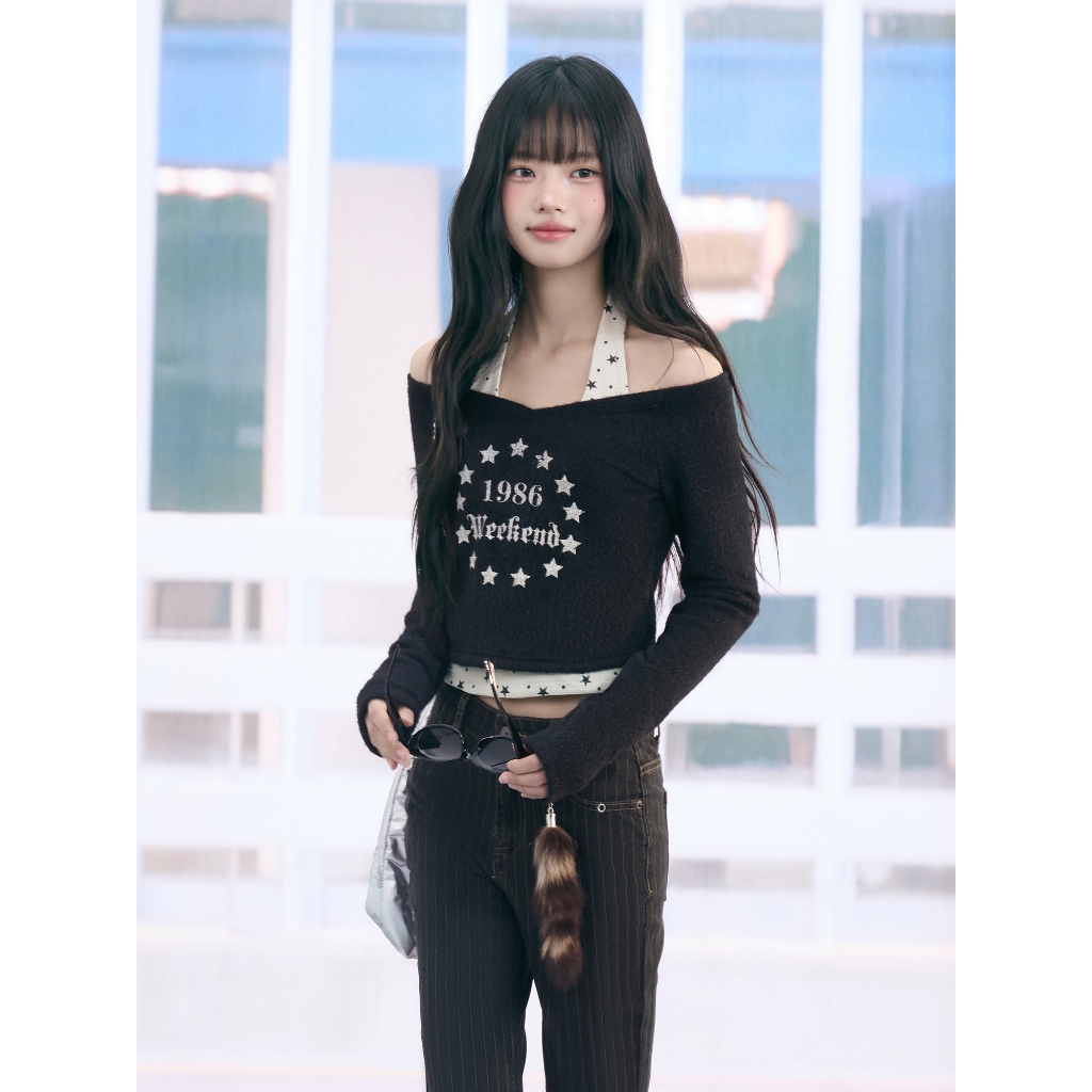 [BANKO] Áo thun hai mảnh nữ form slimfit in hình ngôi sao, phù hợp thời trang thu đông