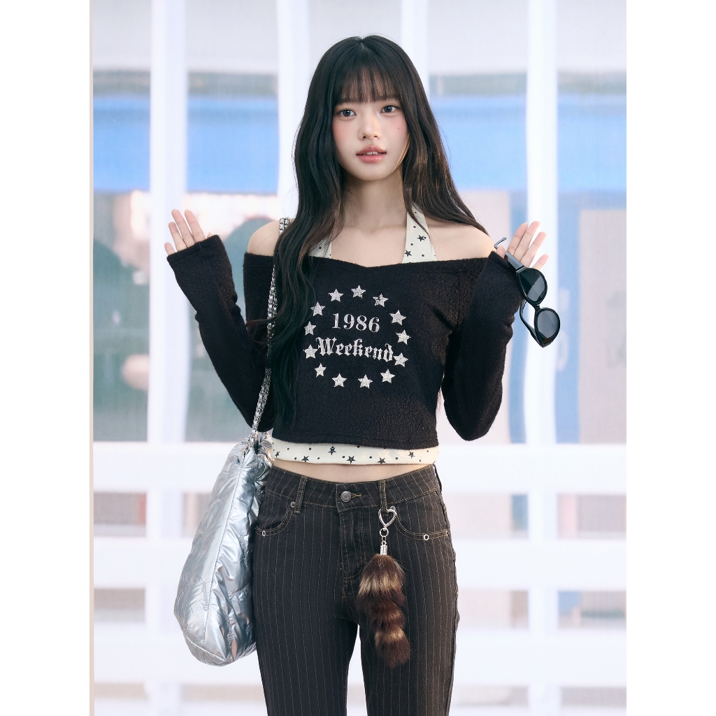 [BANKO] Áo thun hai mảnh nữ form slimfit in hình ngôi sao, phù hợp thời trang thu đông