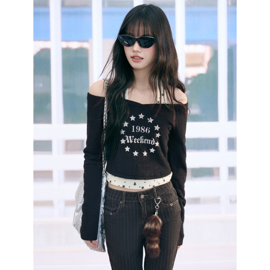 [BANKO] Áo thun hai mảnh nữ form slimfit in hình ngôi sao, phù hợp thời trang thu đông