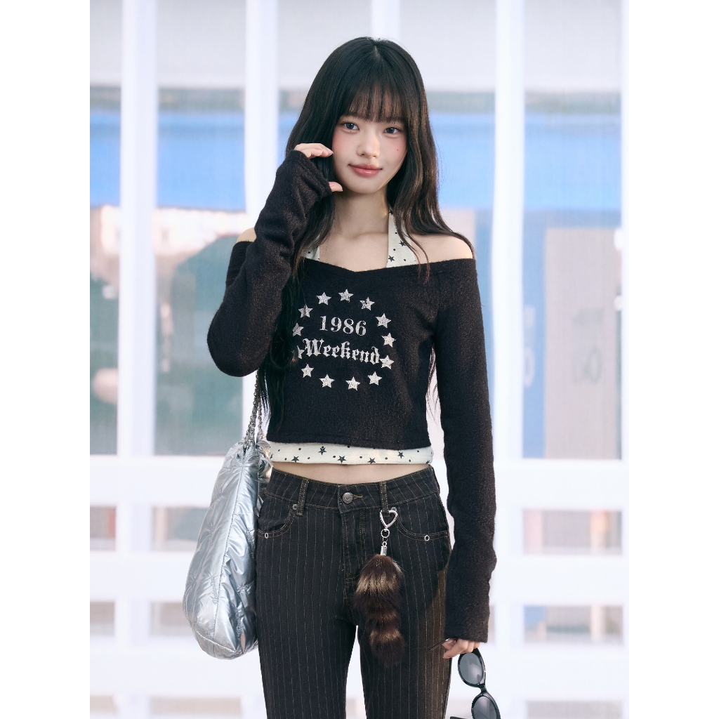 [BANKO] Áo thun hai mảnh nữ form slimfit in hình ngôi sao, phù hợp thời trang thu đông