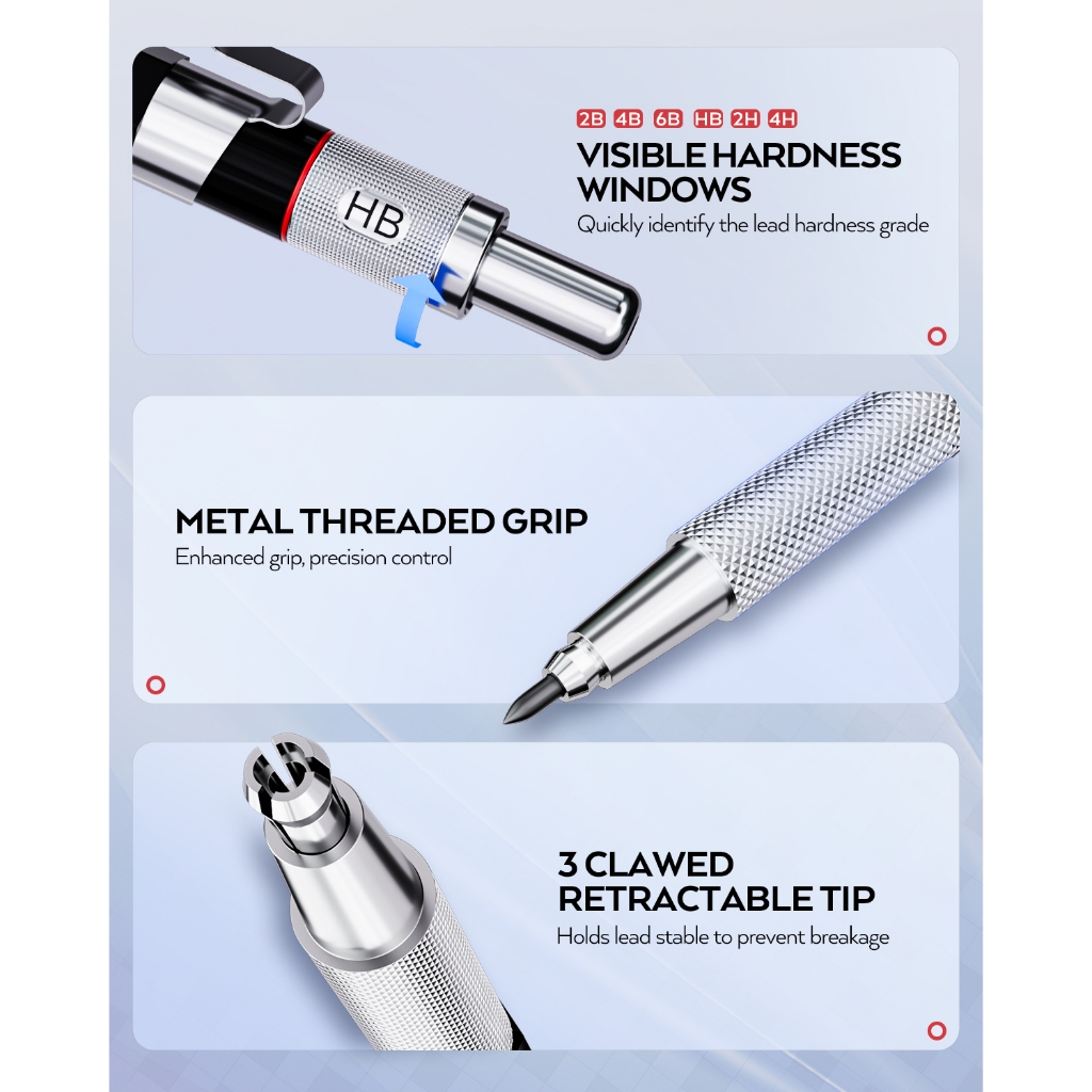 Bộ bút chì cơ khí kim loại 2mm Nicpro, 2 chiếc bút chì bút chì nghệ sĩ đánh dấu 2.0 mm với 120 bút chì nạp lại (HB 2H 4H 2B 4B & Color), 2 tẩy để soạn thảo