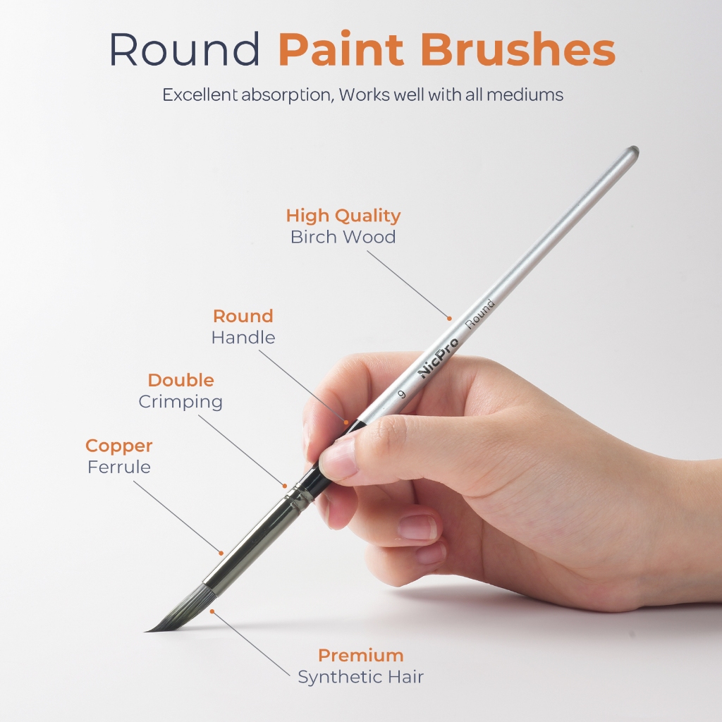 Bộ cọ sơn tròn Nicpro 10 chiếc, Bàn chải vẽ tranh nghệ sĩ cho dầu Acrylic màu nước, Bàn chải sơn nghệ thuật để vẽ tranh sử dụng