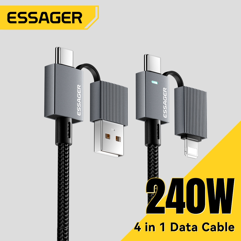 Cáp dữ liệu bốn trong một ESSAGER 240W có Chip đánh dấu điện tử tích hợp để sạc an toàn và nhanh chóng mà không làm hỏng thiết bị