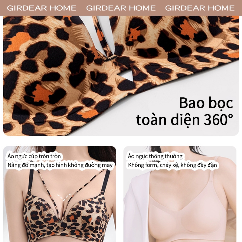 Girdear Home Girls sexy áo lót Pháp Da Báo In Mềm Hỗ Trợ Áo Ngực Thoải Mái Tập Hợp Phụ Nữ Có Thể Điều Chỉnh Gợi Cảm Thoáng Khí Không Dây Thoải Mái Đồ Lót,GH35
