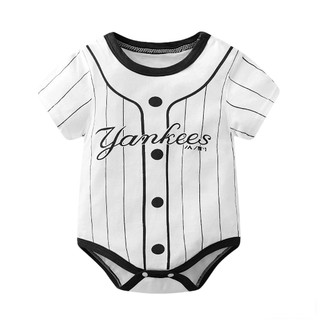 Bộ trang phục bóng chày cho bé sơ sinh Toyskid8 - Áo liền quần sọc Yankees + Mũ + Tất, Quần áo trẻ sơ sinh mềm mại mượt cho bé 0-12 tháng tuổi