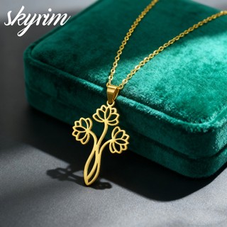 Skyrim Vòng cổ bằng thép không gỉ titan thanh lịch 3 hoa sen Thiết kế trang sức thời trang