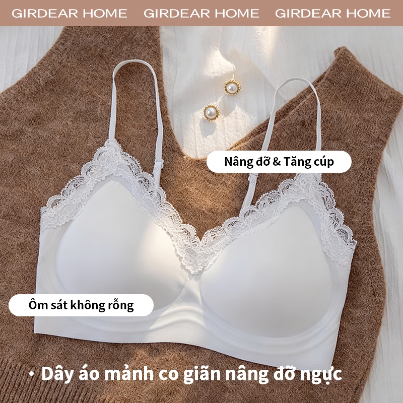 Girderear Home hở lưng áo lót sexy thoáng khí Wireless French Deep V Small Bust Push Up Áo ngực kiểu Cami dành cho nữ Ren siêu mỏng liền mạch chống chảy xệ Đồ lót thoải mái,GH39