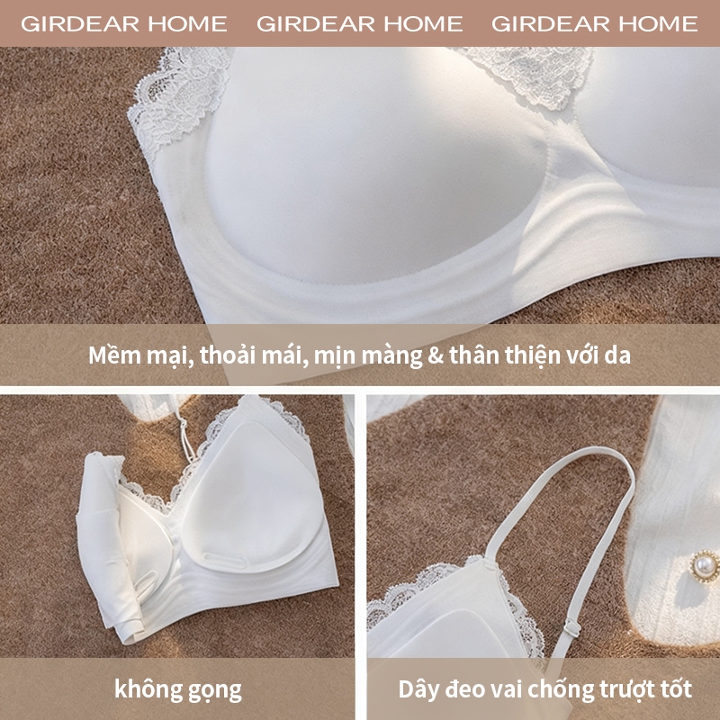 Girderear Home hở lưng áo lót sexy thoáng khí Wireless French Deep V Small Bust Push Up Áo ngực kiểu Cami dành cho nữ Ren siêu mỏng liền mạch chống chảy xệ Đồ lót thoải mái,GH39