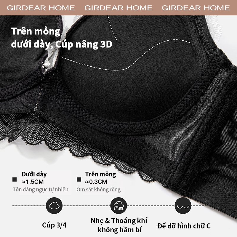 Girdear Home Nhà Phụ Nữ Thêu Sang Trọng Ren Gợi Cảm Áo Ngực Nhỏ Ngọt Ngào Siêu Tập Hợp Áo Ngực Không Dây Có Thể Điều Chỉnh Định Hình Quần Lót Thoáng Khí,GH40