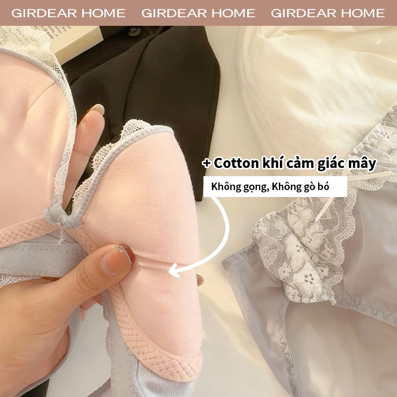 Girdear Home Nhà Phụ Nữ Thêu Sang Trọng Ren Gợi Cảm Áo Ngực Nhỏ Ngọt Ngào Siêu Tập Hợp Áo Ngực Không Dây Có Thể Điều Chỉnh Định Hình Quần Lót Thoáng Khí,GH40
