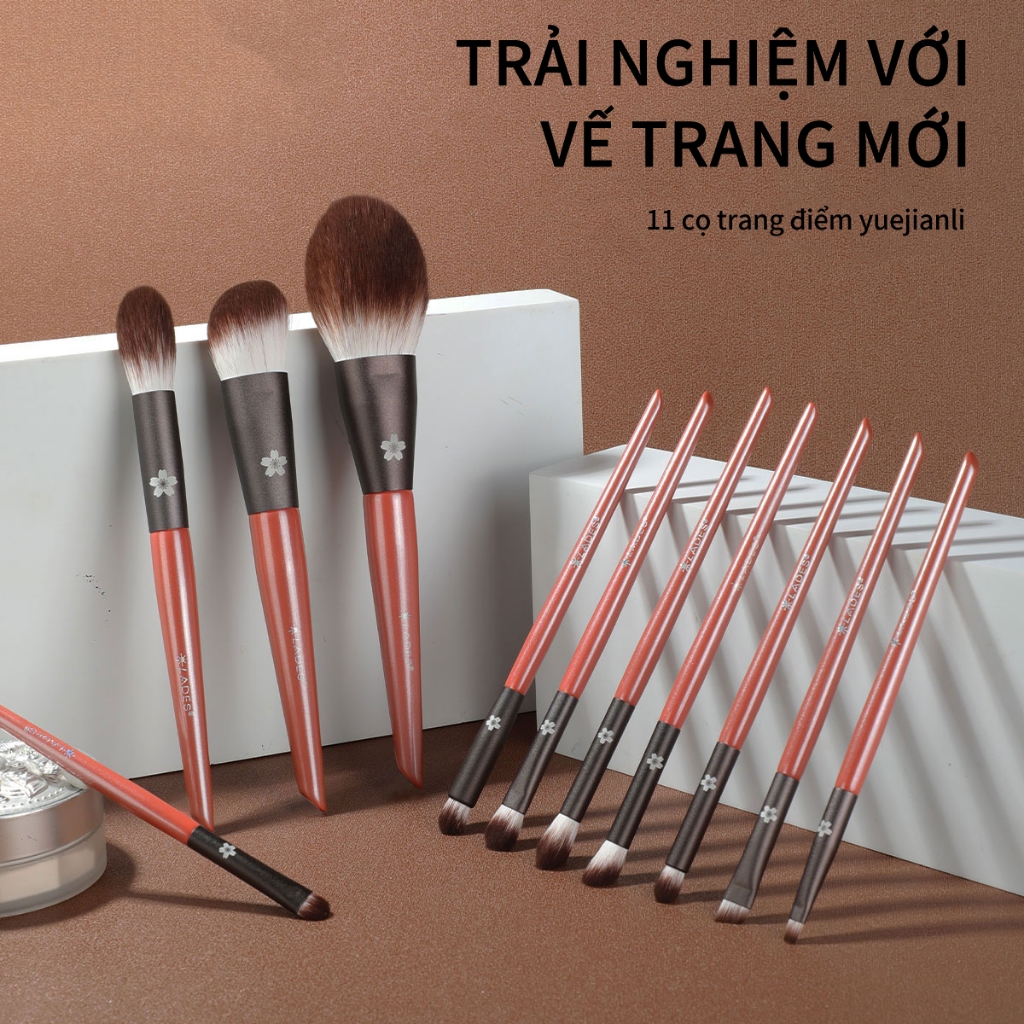 Bộ cọ trang điểm 11 cọ lông nhân tạo siêu mềm, bám dính bột mạnh, thích hợp cho mọi loại da
