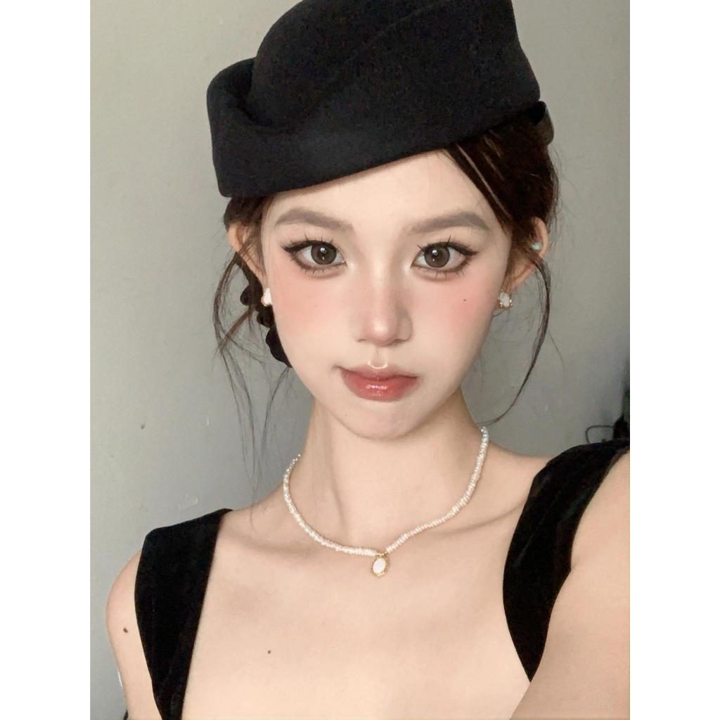 MJnmc Mũ nồi vintage màu đen kiểu flat top, phụ kiện tóc cho tiếp viên hàng không