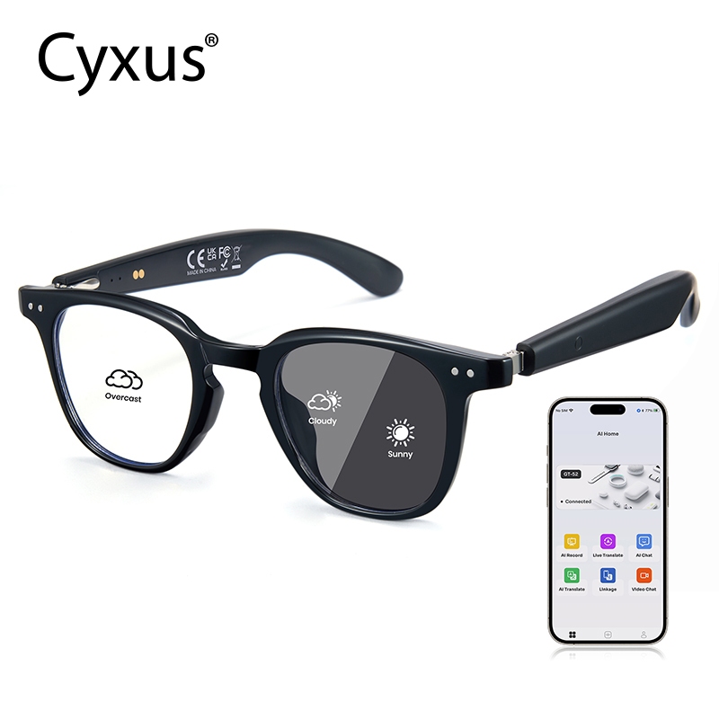 Cyxus Kính Thông Minh AI Ghi Âm Chuyển Văn Bản Họp Dịch 144 Ngôn Ngữ Pin 11 Giờ Điều Khiển Giọng Nói Gọi HD Công Tác AI8324
