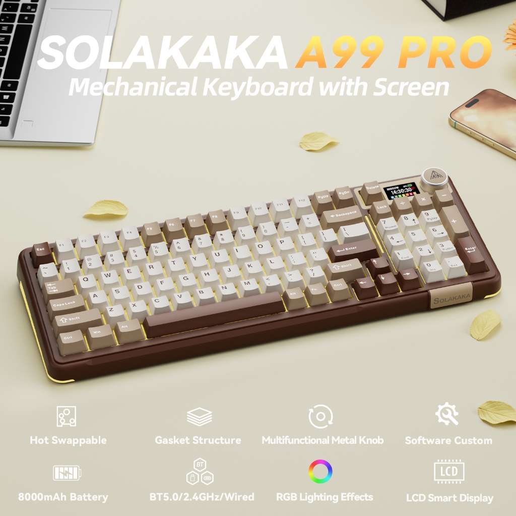 SOLAKAKA A99PRO Màn hình thông minh LCD Bàn phím cơ Tri-Mode 8000mAh Pin dài Hot-Swap RGB Macaron Gaming Office 99 phím | BigBuy360 - bigbuy360.vn