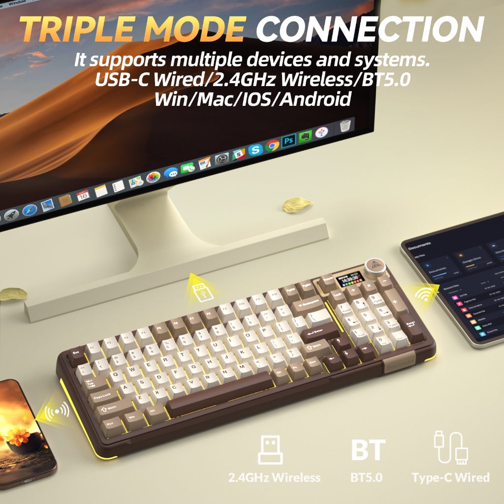 SOLAKAKA A99PRO Màn hình thông minh LCD Bàn phím cơ Tri-Mode 8000mAh Pin dài Hot-Swap RGB Macaron Gaming Office 99 phím | BigBuy360 - bigbuy360.vn
