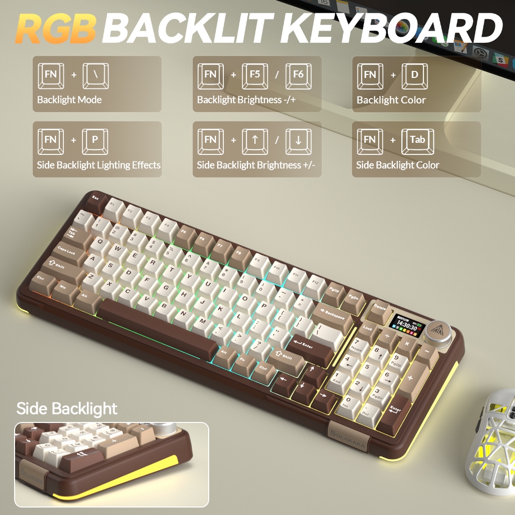 SOLAKAKA A99PRO Màn hình thông minh LCD Bàn phím cơ Tri-Mode 8000mAh Pin dài Hot-Swap RGB Macaron Gaming Office 99 phím | BigBuy360 - bigbuy360.vn