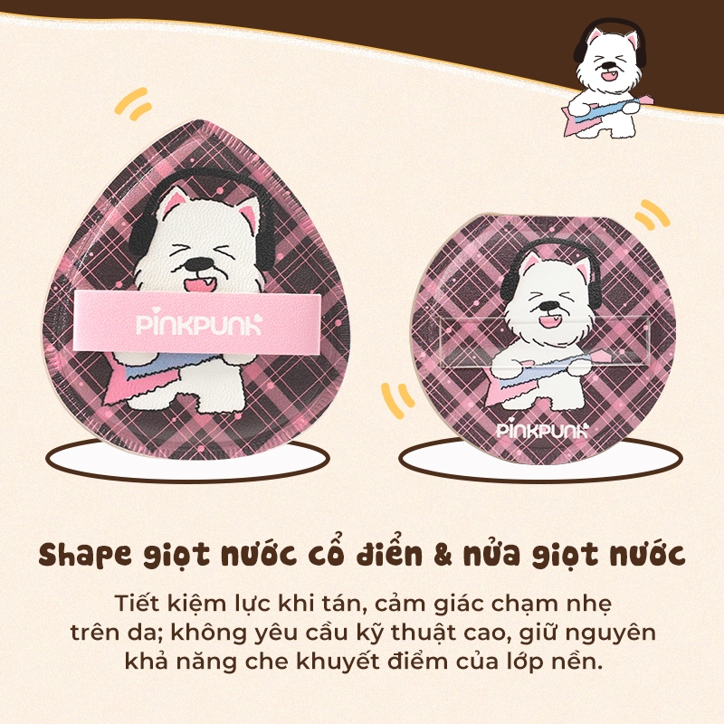 Bông Mút Trang Điểm PinkPunk Cute Doggy Set Mềm Mại Đàn Hồi Cao Dễ Tán & Không Hút Nền Tặng Kèm Hộp Đựng