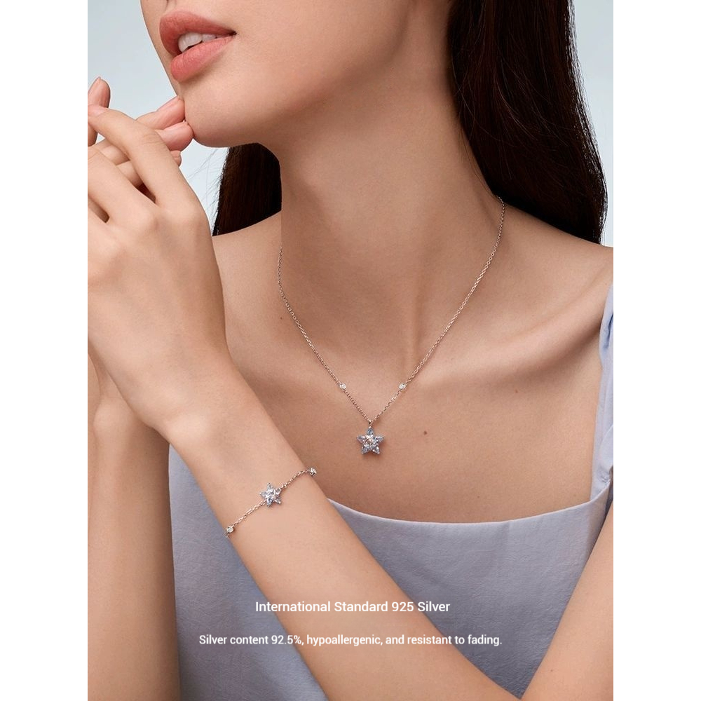 FanciMe Nữ Bạc Xanh Ngôi Sao May Mắn Vòng Cổ Trang Sức Thiết Kế Thời Trang 【 Dòng Ngôi Sao May Mắn 】
