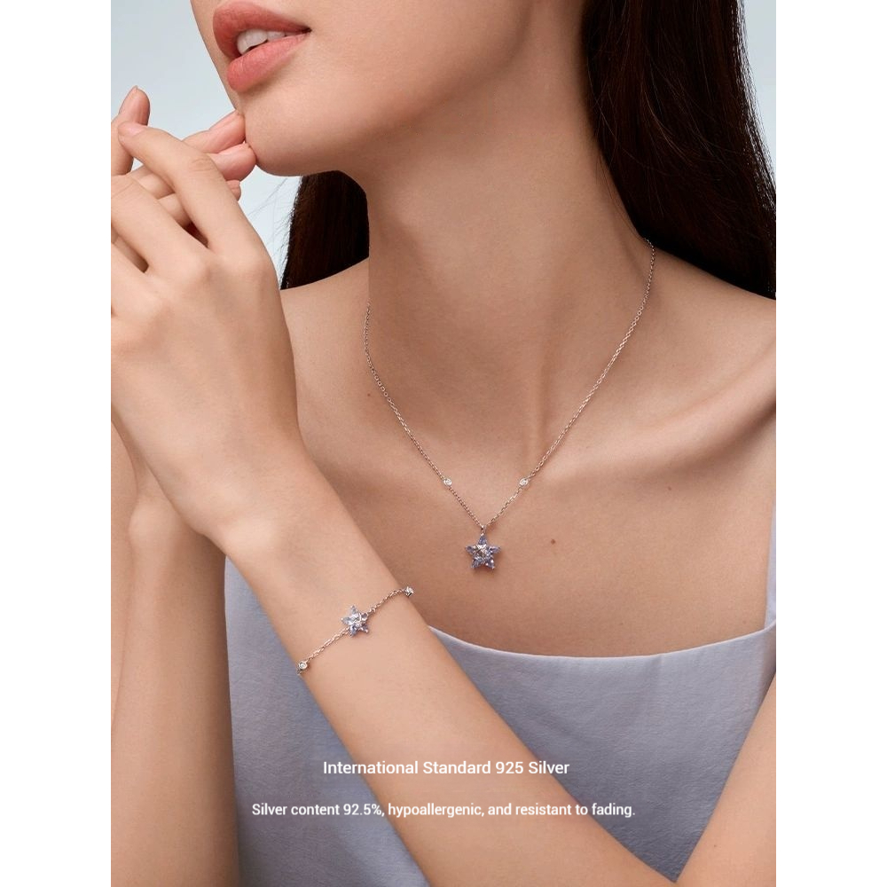 FanciMe Nữ Bạc Xanh Ngôi Sao May Mắn Vòng Cổ Trang Sức Thiết Kế Thời Trang 【 Dòng Ngôi Sao May Mắn 】