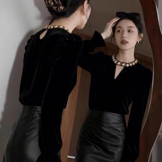 Áo sơ mi nhung dáng rộng phong cách Hàn Quốc mùa thu