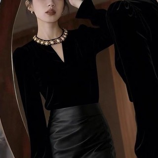 Áo sơ mi nhung dáng rộng phong cách Hàn Quốc mùa thu