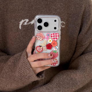 Sweet Girly Red Kẻ Sọc Apple Nút Trong Suốt Xẻng Điện Thoại Cho iPhone 17Promax Air 16Promax 12 13 14 15 Pro Max 11 15Plus Vỏ Di Động Chống Sốc