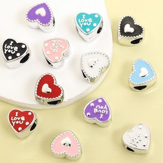 10 Chiếc Dễ Thương Hai Mặt Nhỏ Giọt Dầu Hình Trái Tim Miếng Đệm Hạt, Trái Tim Tình Yêu & Tôi Yêu Bạn Thiết Kế Hợp Kim Lớn Qua Lỗ Hạt Cho Vòng Tay Thời Trang DIY Vòng Cổ Móc Khóa Dây Xích Điện Thoại