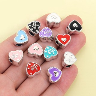 10 Chiếc Dễ Thương Hai Mặt Nhỏ Giọt Dầu Hình Trái Tim Miếng Đệm Hạt, Trái Tim Tình Yêu & Tôi Yêu Bạn Thiết Kế Hợp Kim Lớn Qua Lỗ Hạt Cho Vòng Tay Thời Trang DIY Vòng Cổ Móc Khóa Dây Xích Điện Thoại